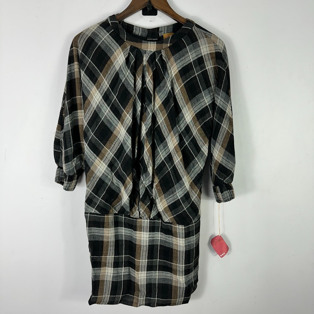 Ali Ro‎ Mini Dress 2 Plaid Wool Blend Button Back Dark Academia Preppy Office